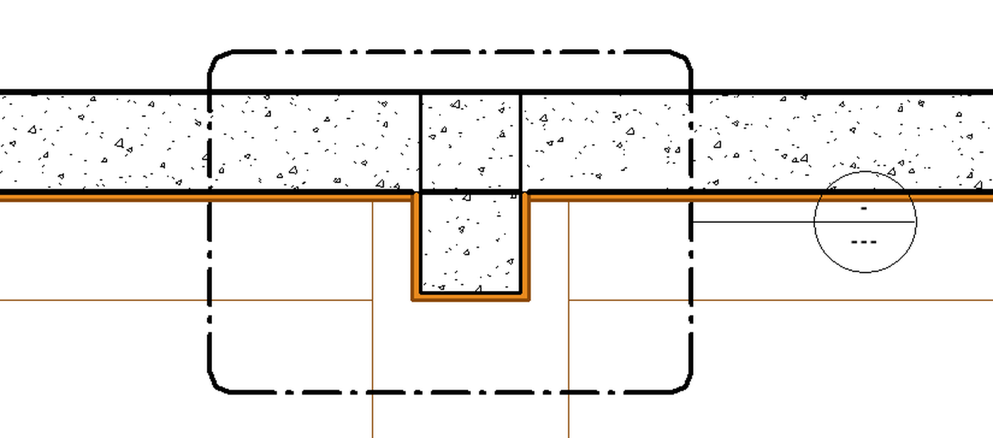 Section detail showing the plaster layer stepping around a downstand beam and continuing along the ceiling